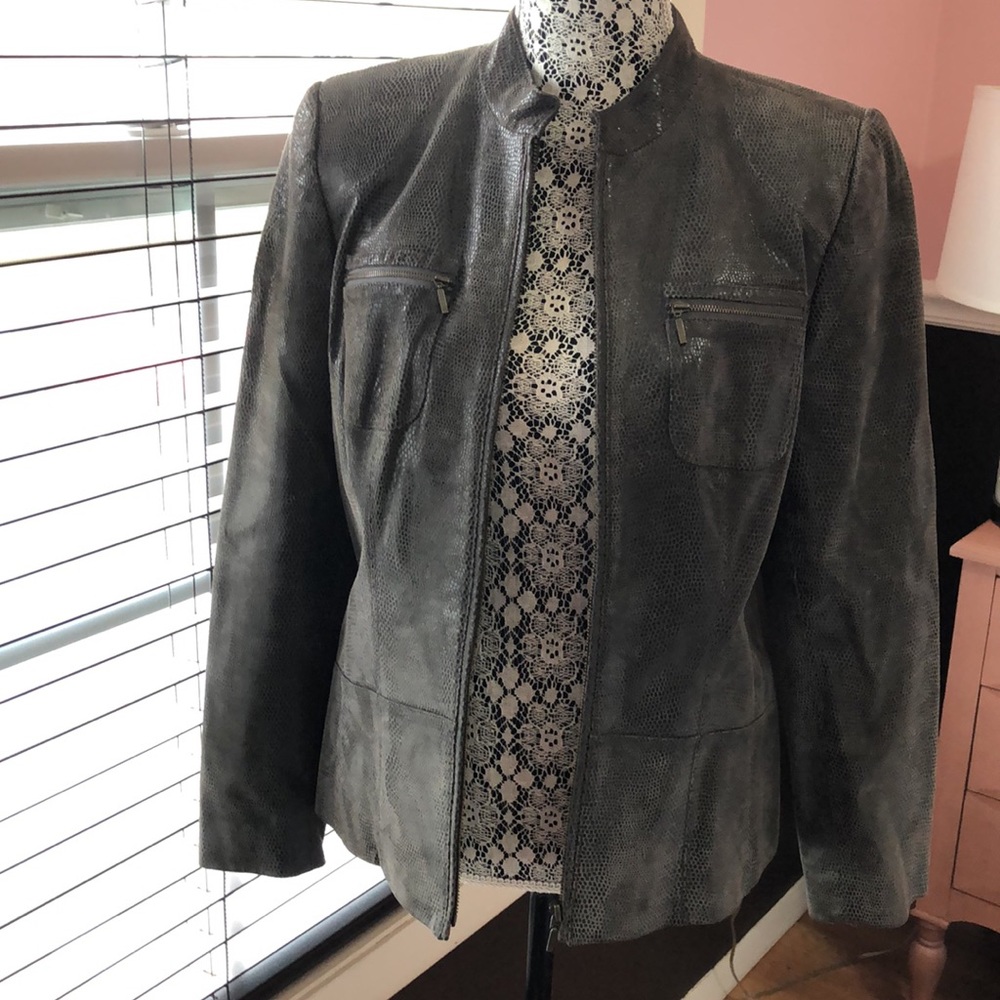 Like New Alfani Grey Leather Jacket, M